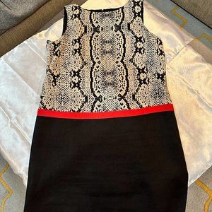 Ann Taylor Loft Linen Sheath Dress, Sleeveless in Black w/animal Print, 12 P